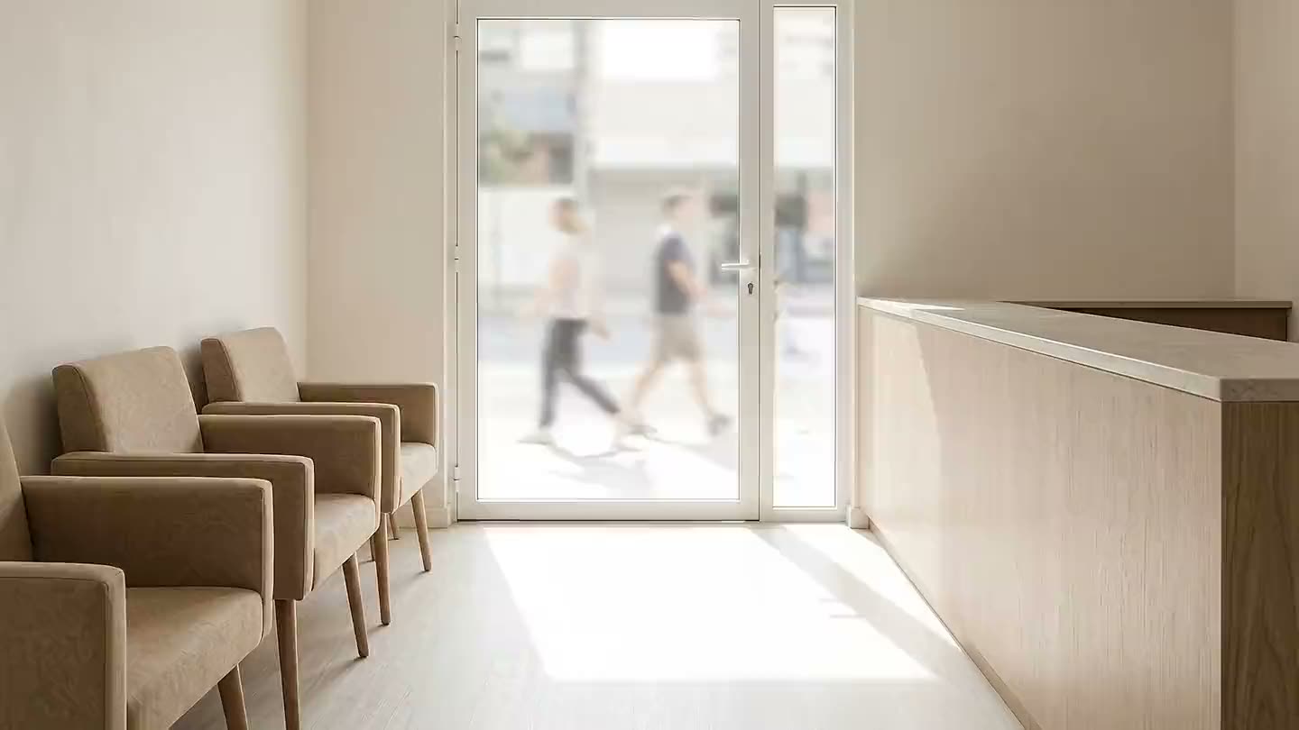 A porta de entrada vista de dentro, ao meio-dia